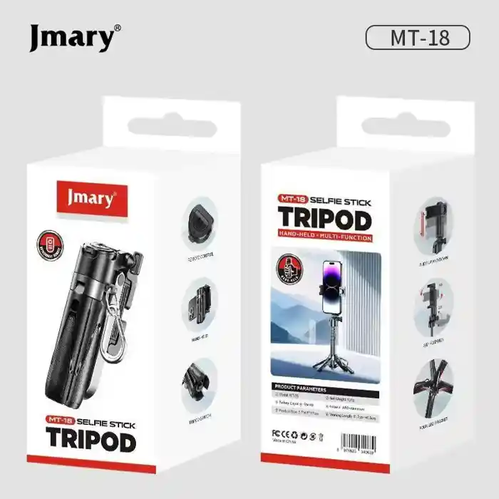 Jmary Mt18 Mini Selfie Stick Tripod 4 Sections Extenable Foldable Pocket Size 2 Cold Shoe Mount